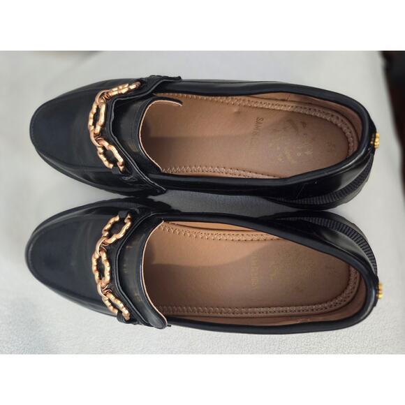 Sam & Libby 8.5 Lug Sole Loafers Gold Chain Accents Chunky Platform Black - Picture 4 of 7